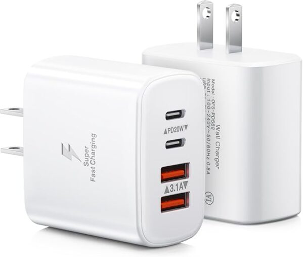 USB C Charger Block, 2-Pack 40W 4-Port USB C Wall Charger
