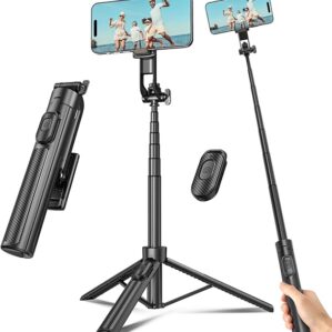 Selfie Stick Travel Tripod for Cell Phone with Remote Control and Phone Holder